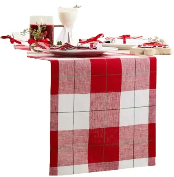 Solino Home 100% Pure Linen Table Runner - Very Merry Plaid