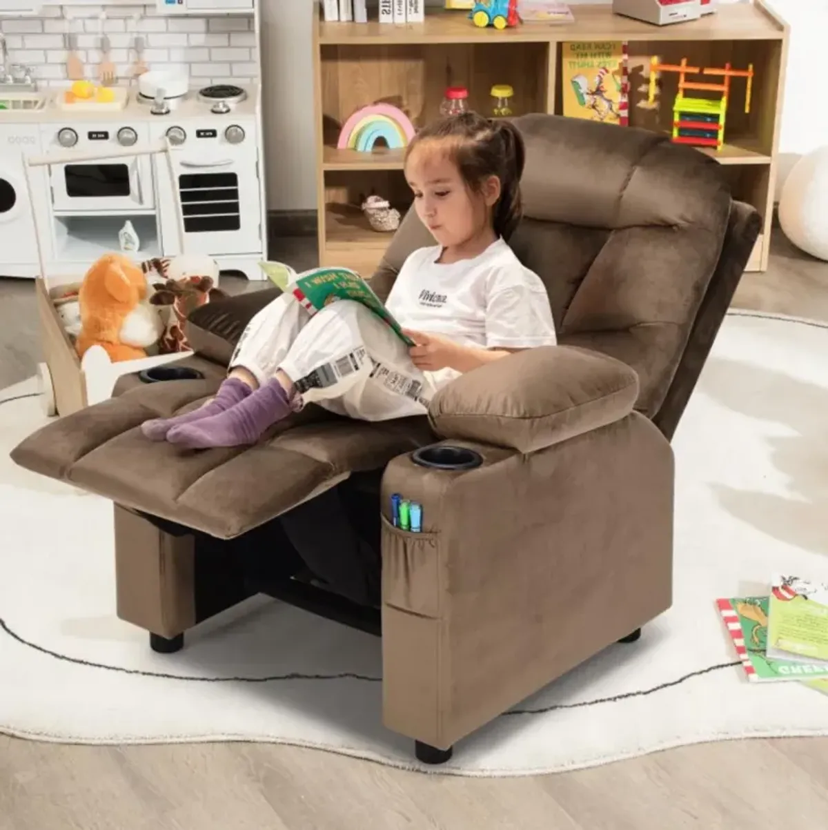 Hivvago Kids Recliner Chair with Cup Holder and Footrest for Children