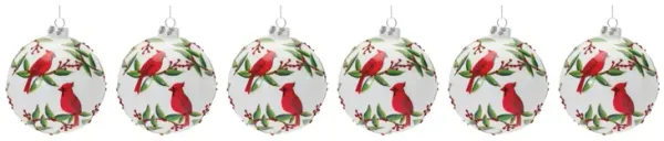 Cardinal Ball Ornament (Set of 6) 5"D Glass