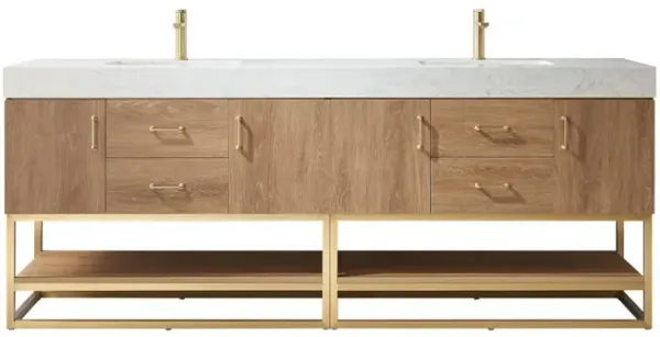 Vinnova Design 84 Double Sink Bath Vanity with White Grain Stone Countertop