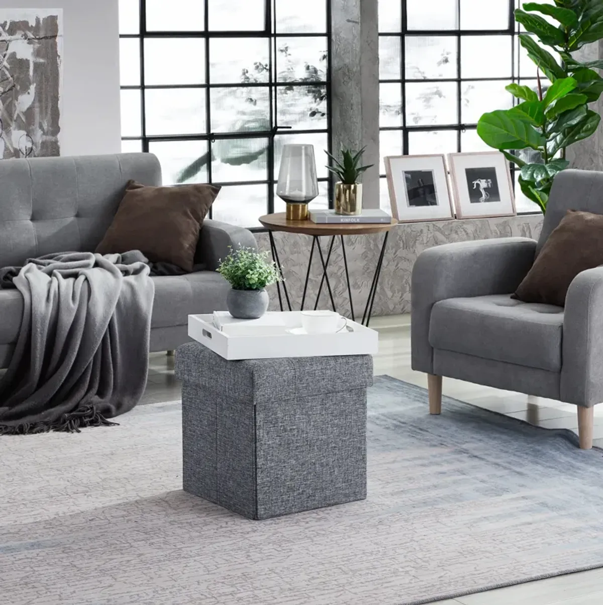 Foldable Tufted Storage Ottoman