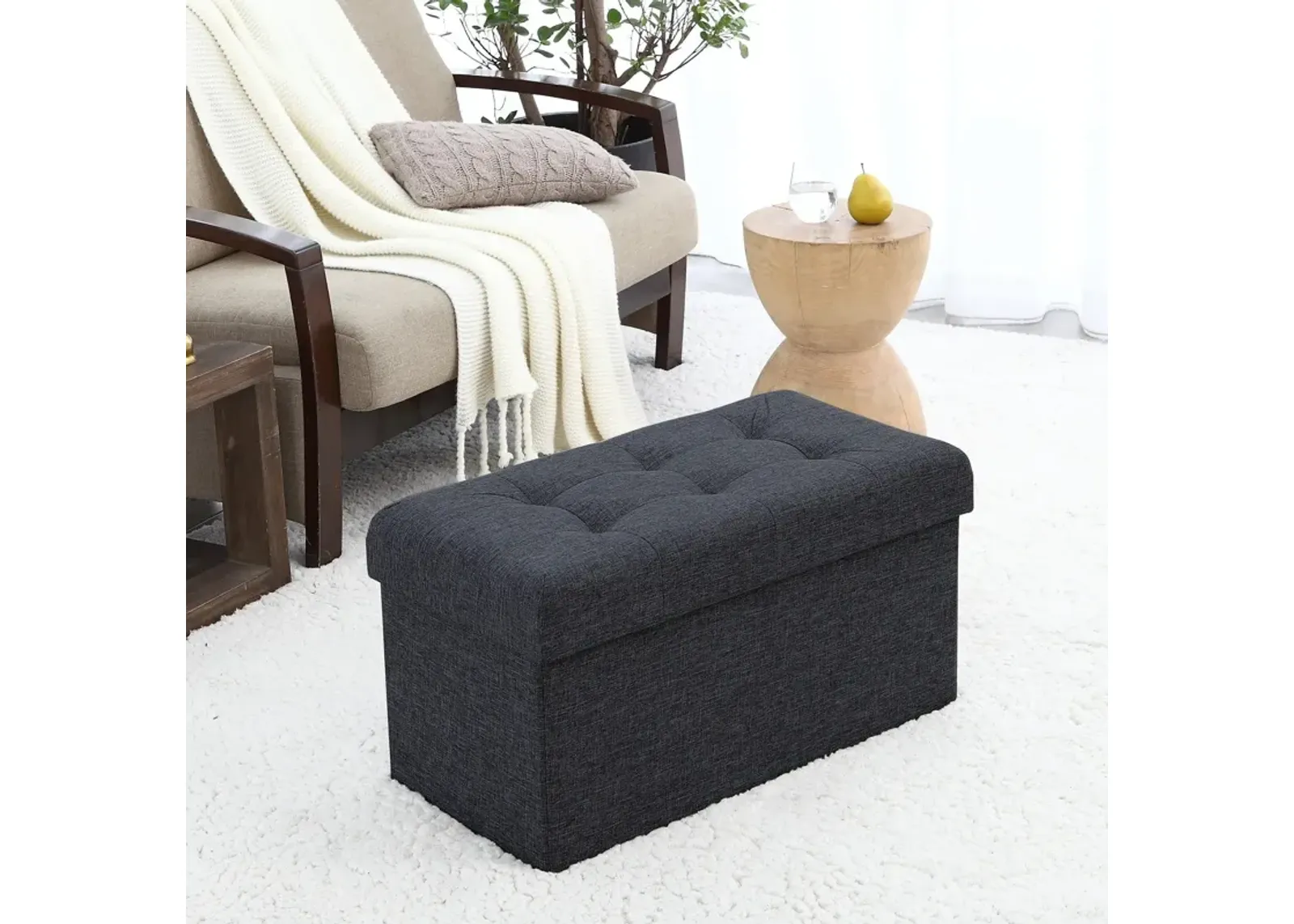 Foldable Tufted Storage Ottoman