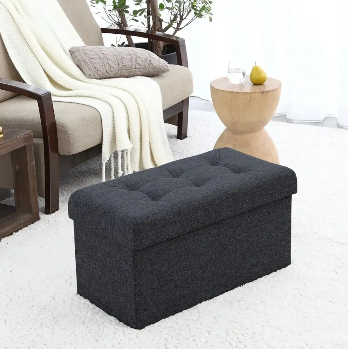 Foldable Tufted Storage Ottoman