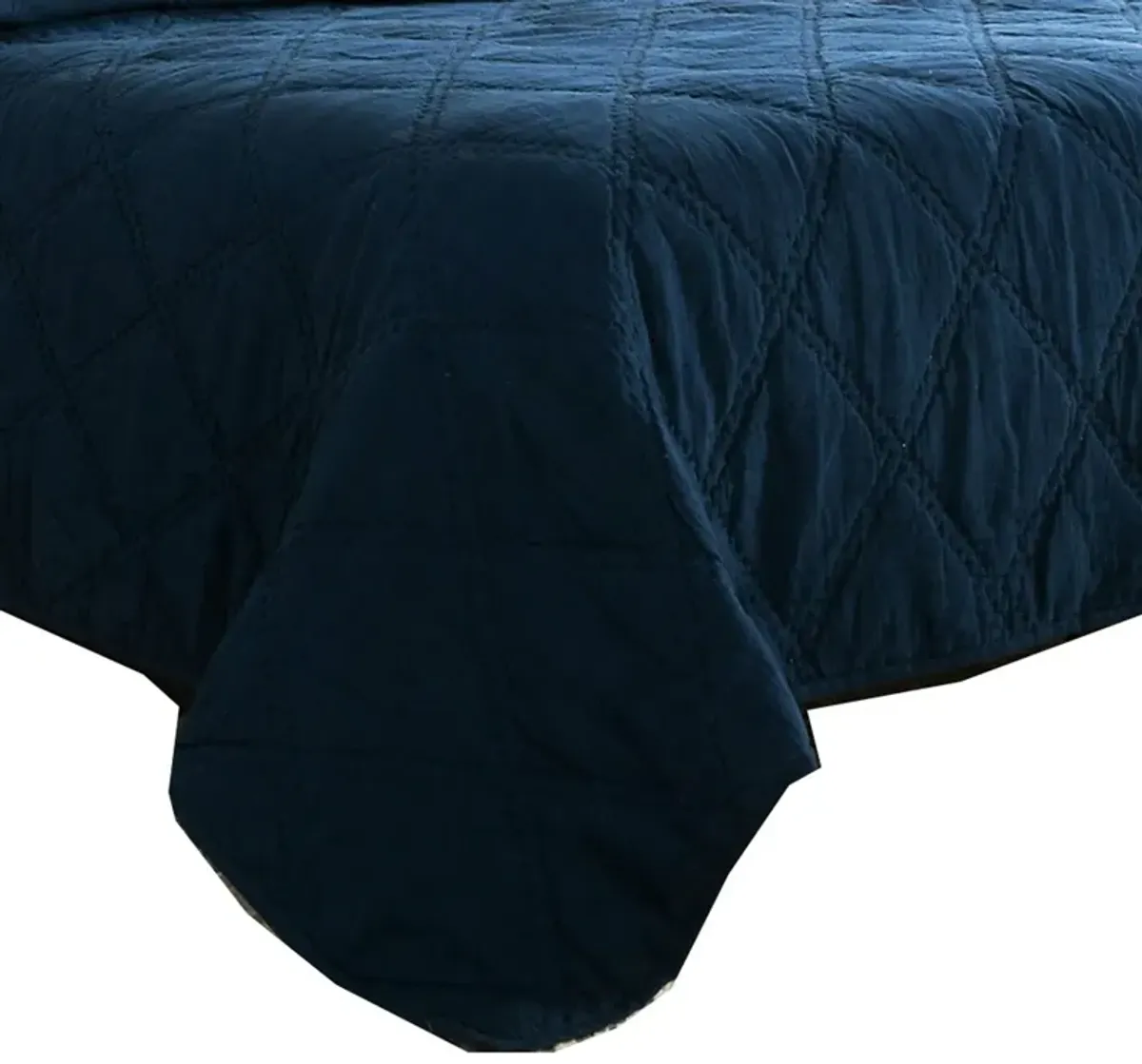 Hara Hand Quilted Flax Linen Quilt Polyester Fill, Midnight Blue-Benzara