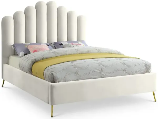 Meridian Furniture Lily Cream Velvet Queen Bed