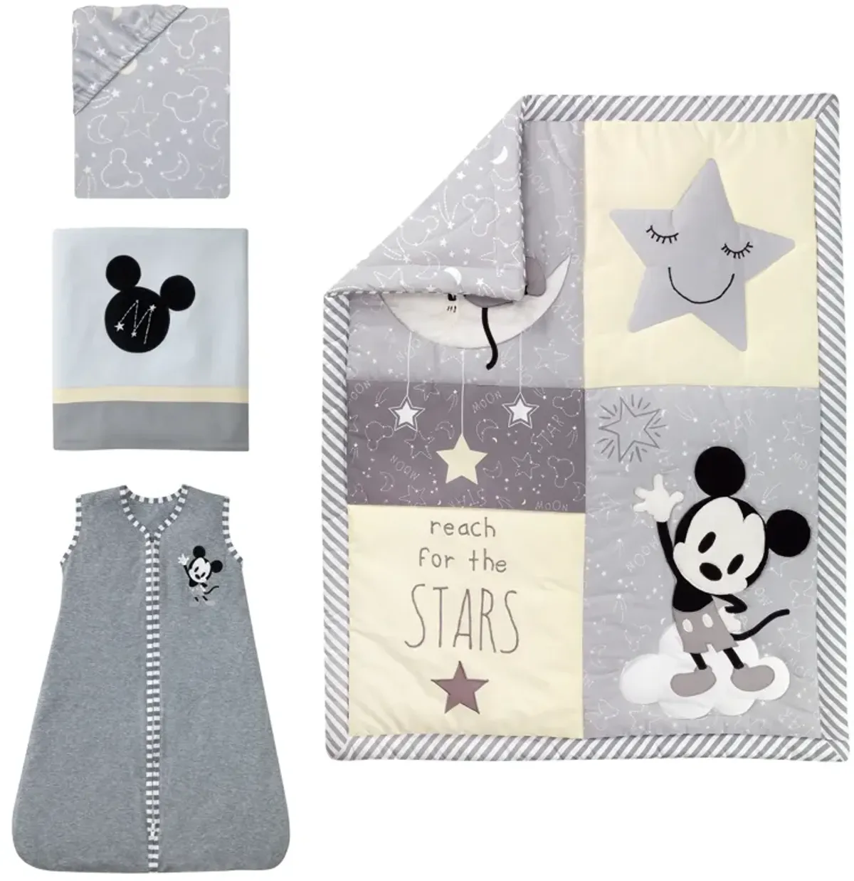 Disney Baby Mickey Mouse Gray/Yellow 4-Piece Crib Bedding Set by Lambs & Ivy