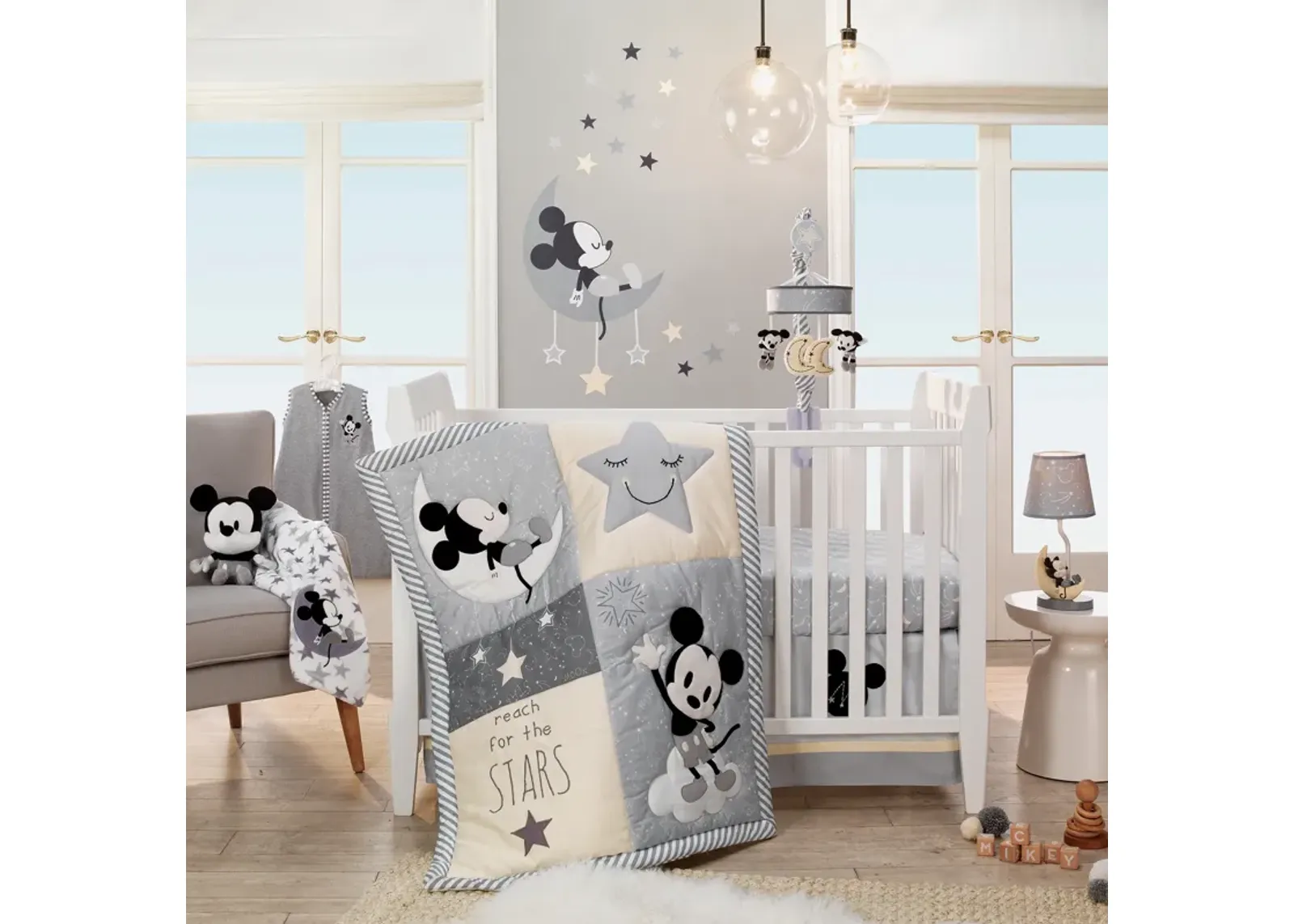 Disney Baby Mickey Mouse Gray/Yellow 4-Piece Crib Bedding Set by Lambs & Ivy