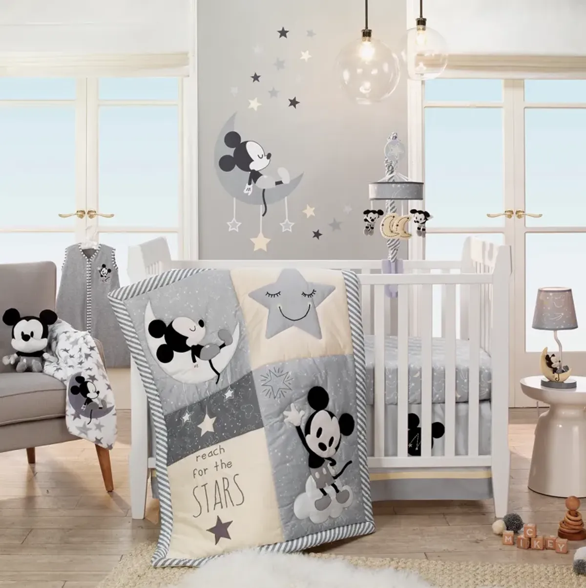 Disney Baby Mickey Mouse Gray/Yellow 4-Piece Crib Bedding Set by Lambs & Ivy