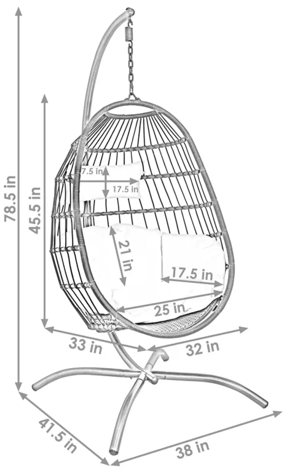 Sunnydaze Resin Wicker Hanging Egg Chair with Steel Stand/Cushions