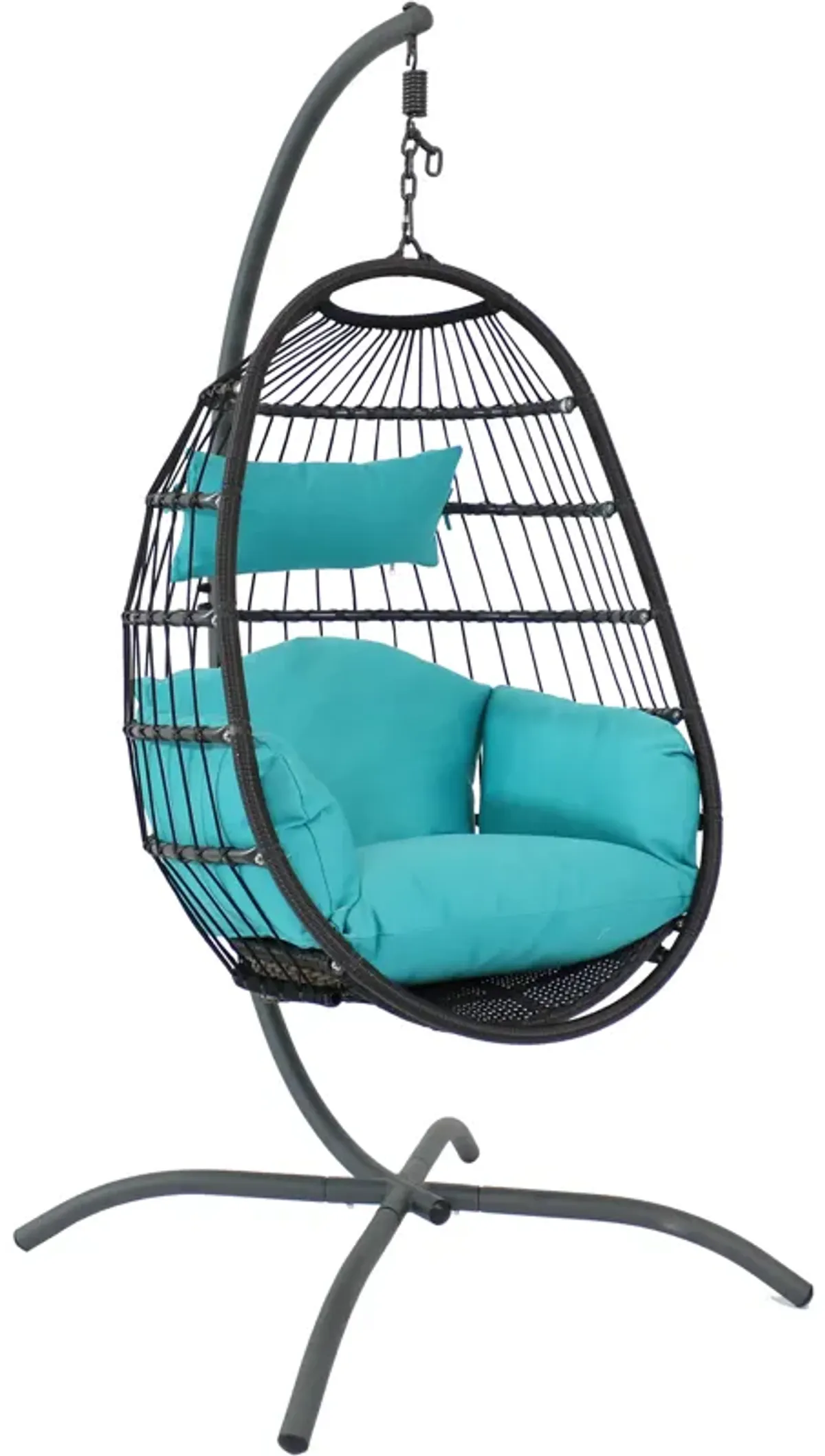 Sunnydaze Resin Wicker Hanging Egg Chair with Steel Stand/Cushions