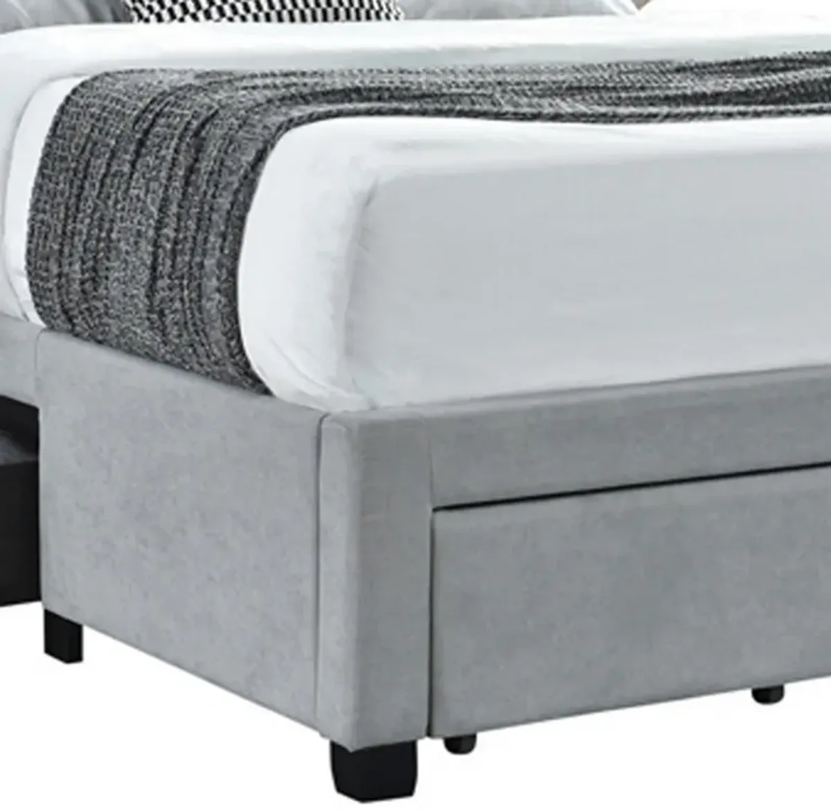 Fabric Upholstered Wooden Queen Size Bed with Bottom Drawers, Gray-Benzara