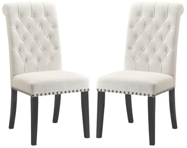 Wooden Dining Side Chair, Cream & Black, Set of 2-Benzara