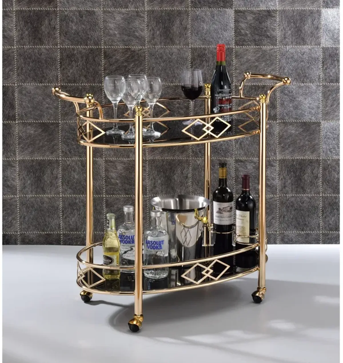 Ottesen Serving Cart, Gold & Black Glass