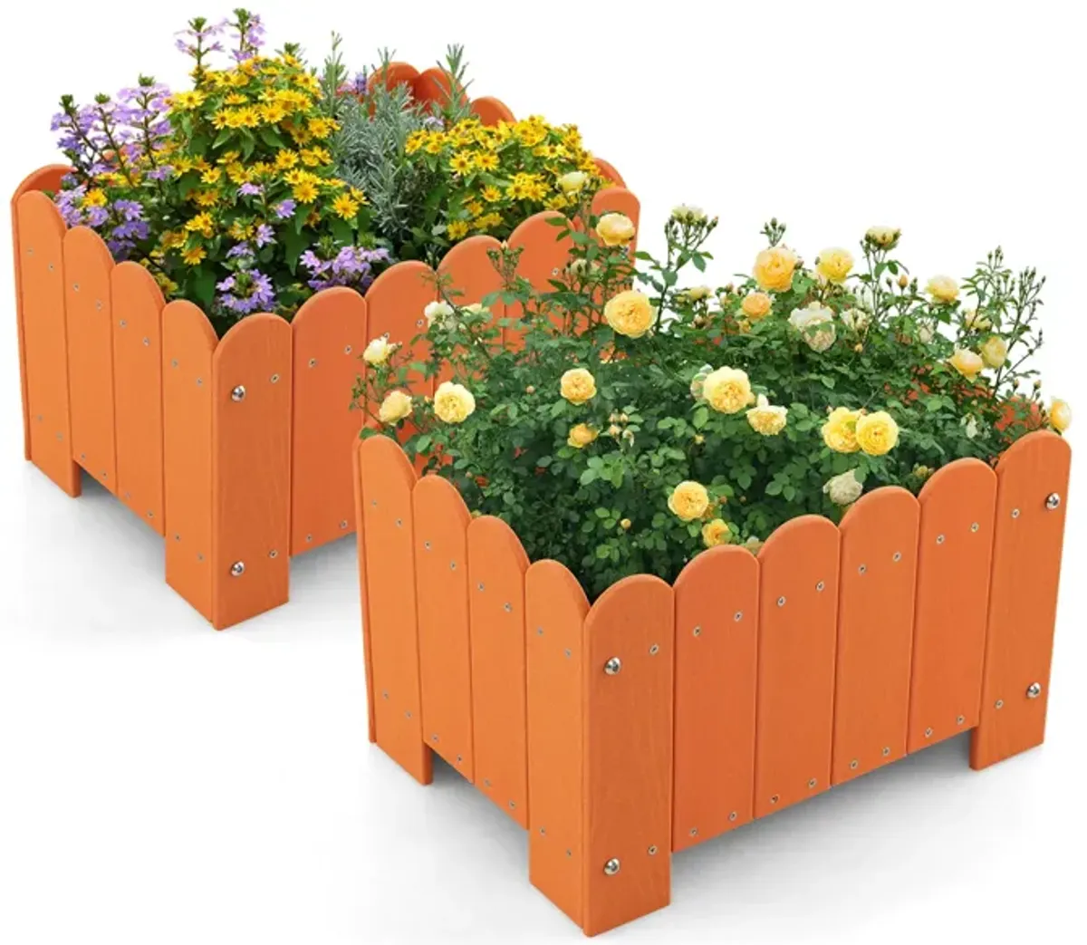 2 Pack Rectangular Planter Box with Drainage Gaps for Front Porch Garden Balcony