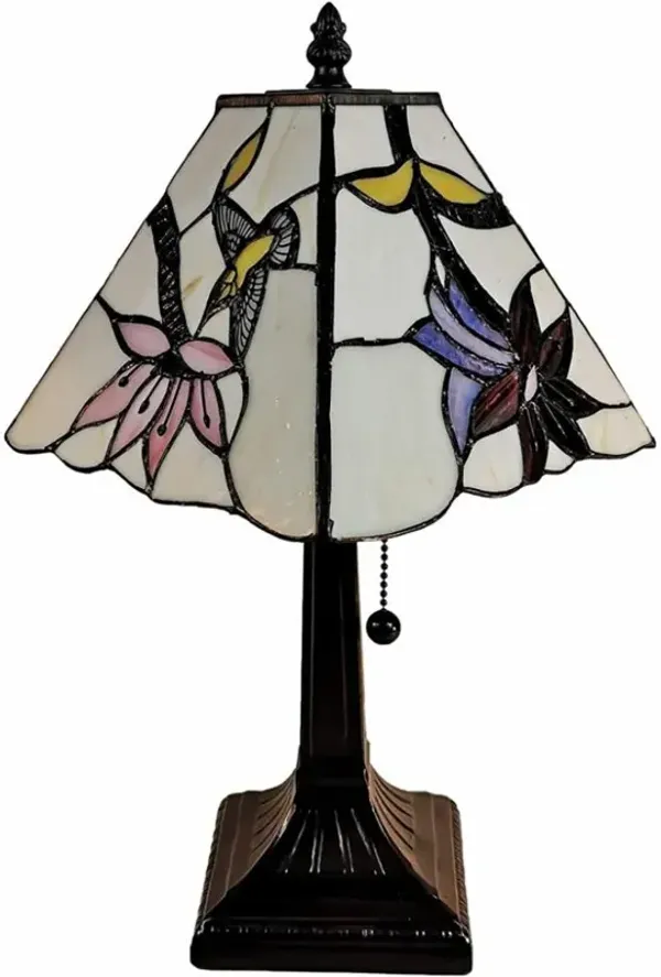 Hivvago 15" Dark Brown Candlestick Table Lamp With Ivory and Red Birds Novelty Shade