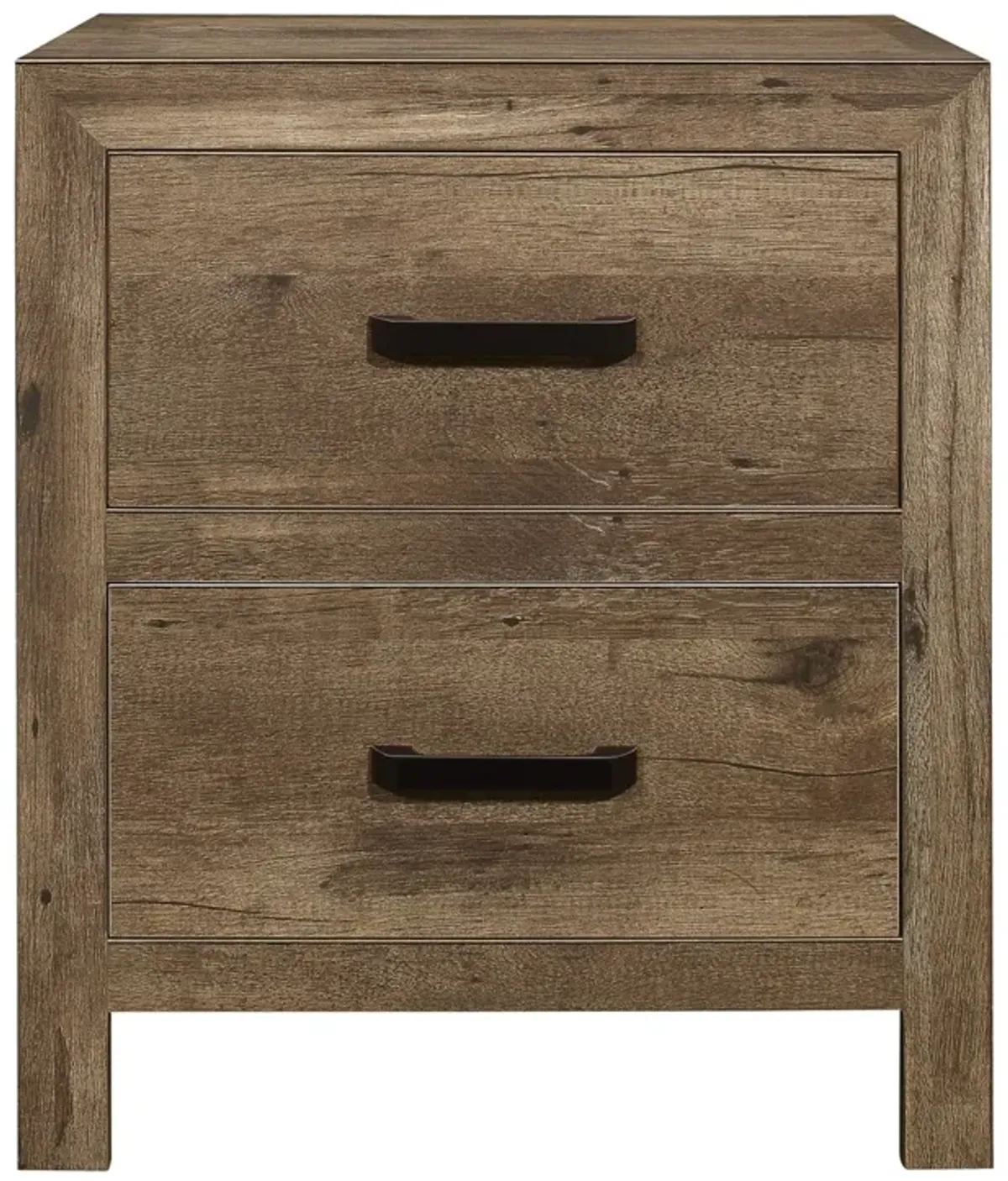 Zane 28 inch Transitional Nightstand, 2 Drawers, Weathered Pine Veneer-Benzara