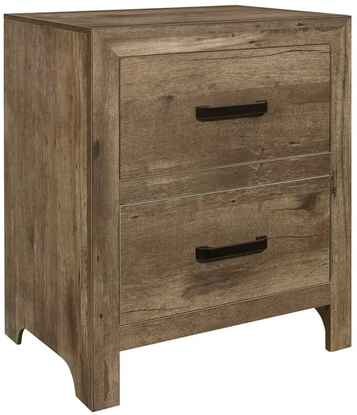 Zane 28 inch Transitional Nightstand, 2 Drawers, Weathered Pine Veneer-Benzara