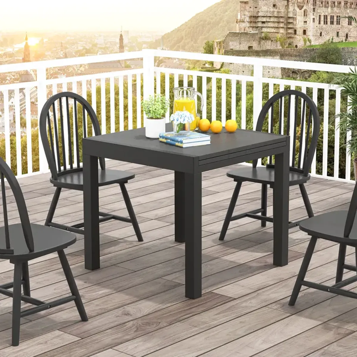 31.5-63 Inch Adjustable Patio Dining Table, Expandable for 4-6 People