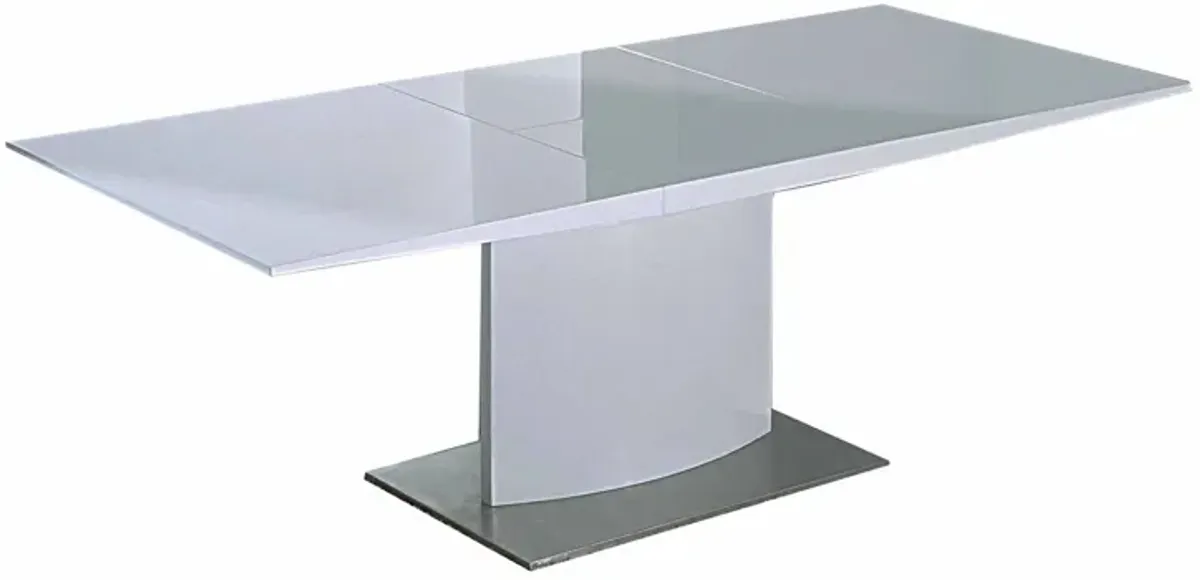 63-87 Inch Extendable Dining Table, White Lacquer Top, Stainless Steel - Benzara