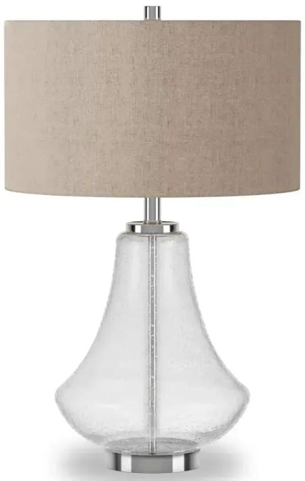 Hivvago 23" Nickel Glass Table Lamp With Flax Drum Shade