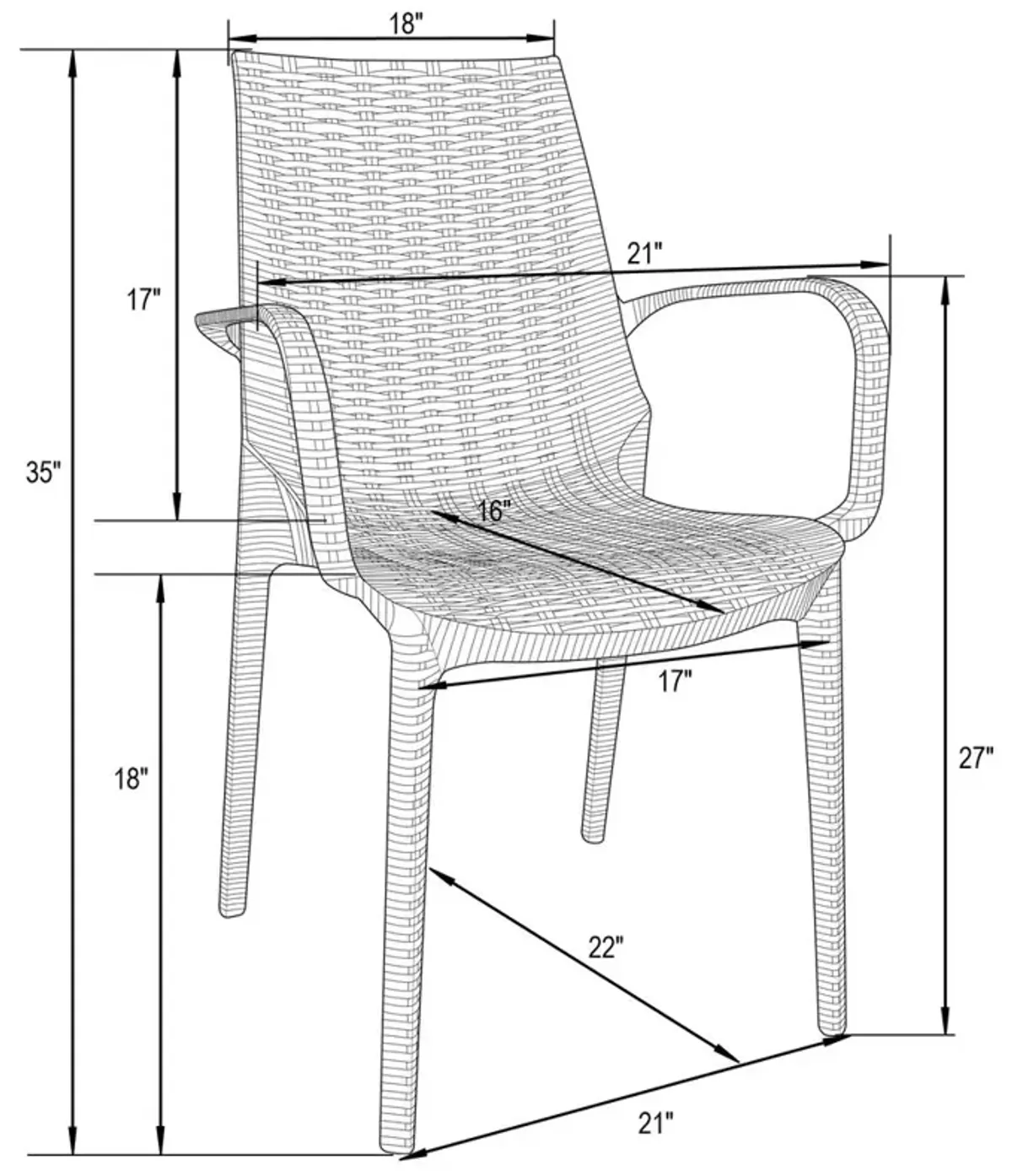 LeisureMod Kent Outdoor Patio Plastic Dining Arm Chair