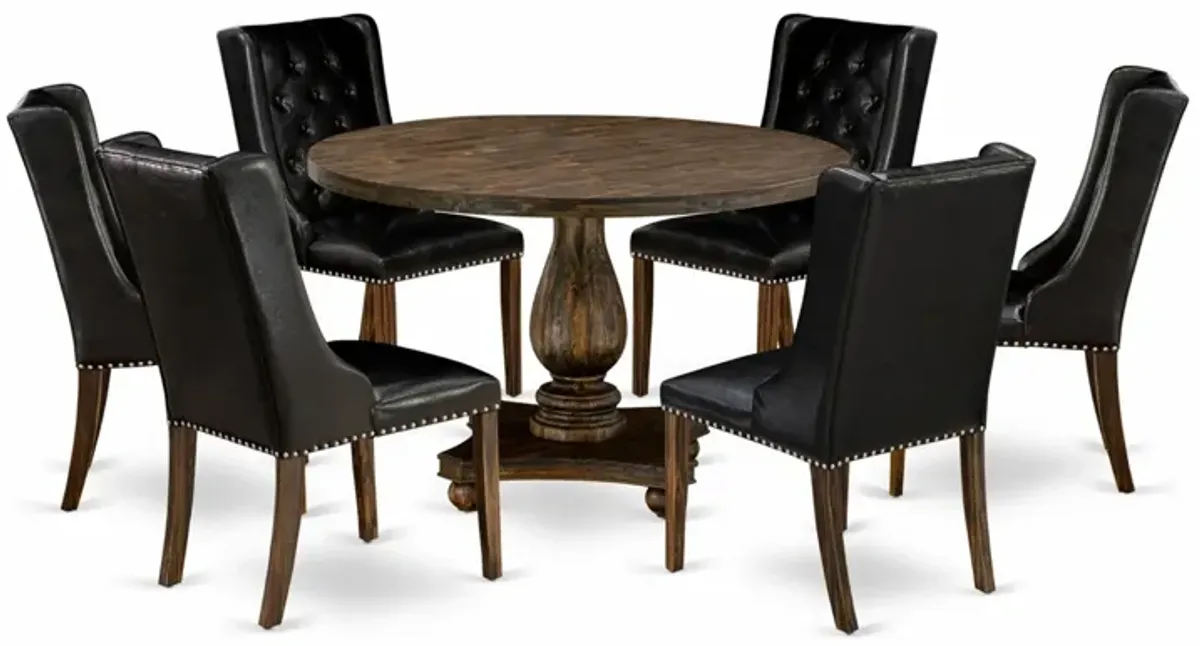 East West Furniture I2FO7-749 7Pc Dining Room Set - Round Table and 6 Parson Chairs - Distressed Jacobean Color