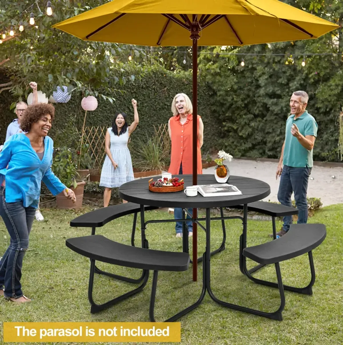 8-Person Outdoor Picnic Table and Bench Set with Umbrella Hole