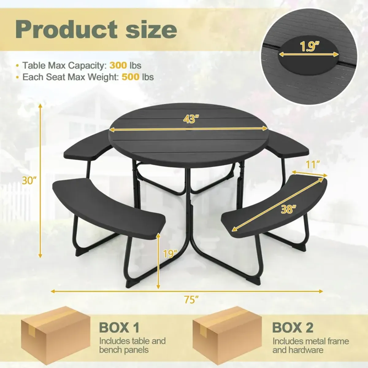 8-Person Outdoor Picnic Table and Bench Set with Umbrella Hole