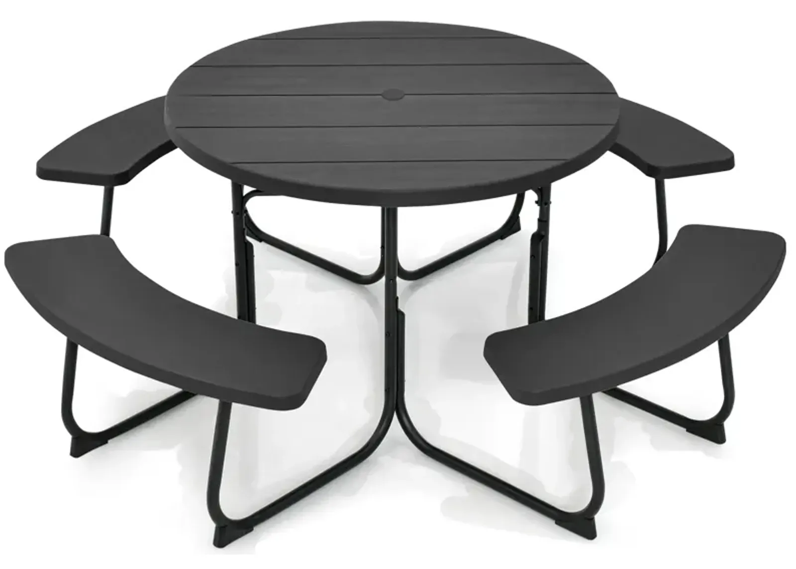 8-Person Outdoor Picnic Table and Bench Set with Umbrella Hole