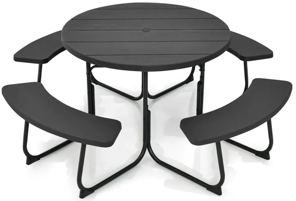 8-Person Outdoor Picnic Table and Bench Set with Umbrella Hole