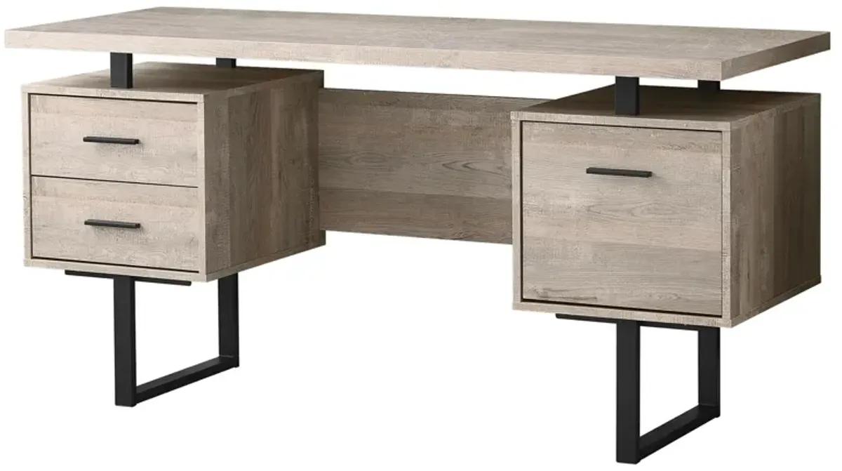 Computer Desk, Home Office, Laptop, Left, Right Set-Up, Storage Drawers, 60"L, Work, Metal, Laminate, Beige, Black, Contemporary, Modern