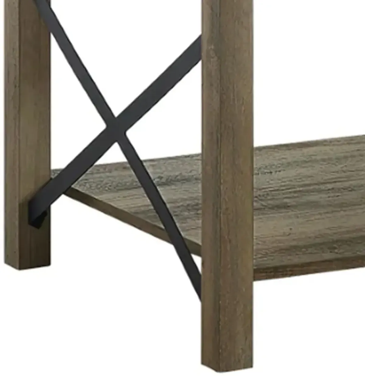 Eli 47 Inch Wood Coffee Table, Metal Brackets, Cross Bars, Rustic Oak Brown-Benzara