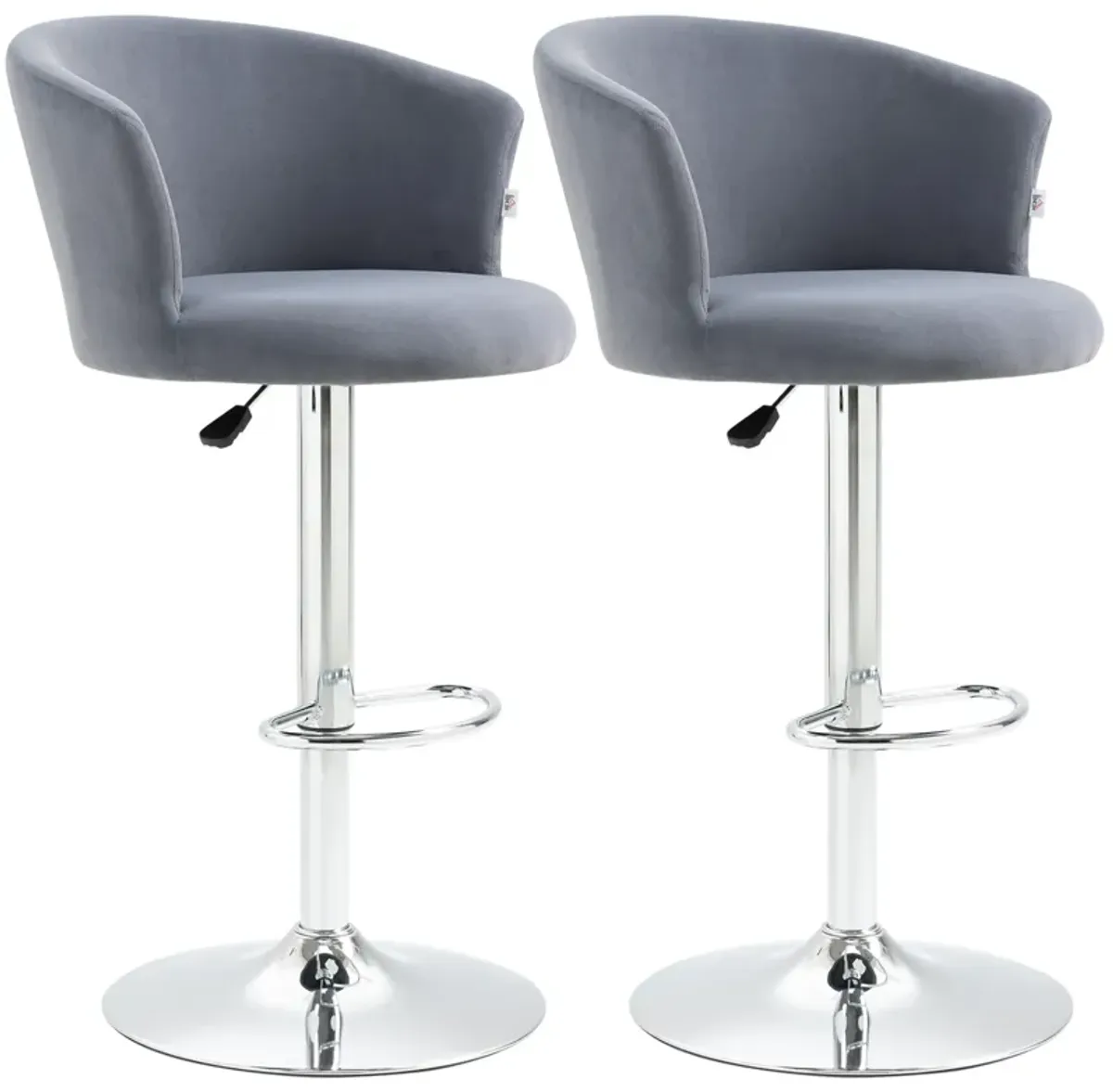 Adjustable Bar Stools Set of 2, Upholstered Kitchen Stool w/ Swivel Seat, Grey