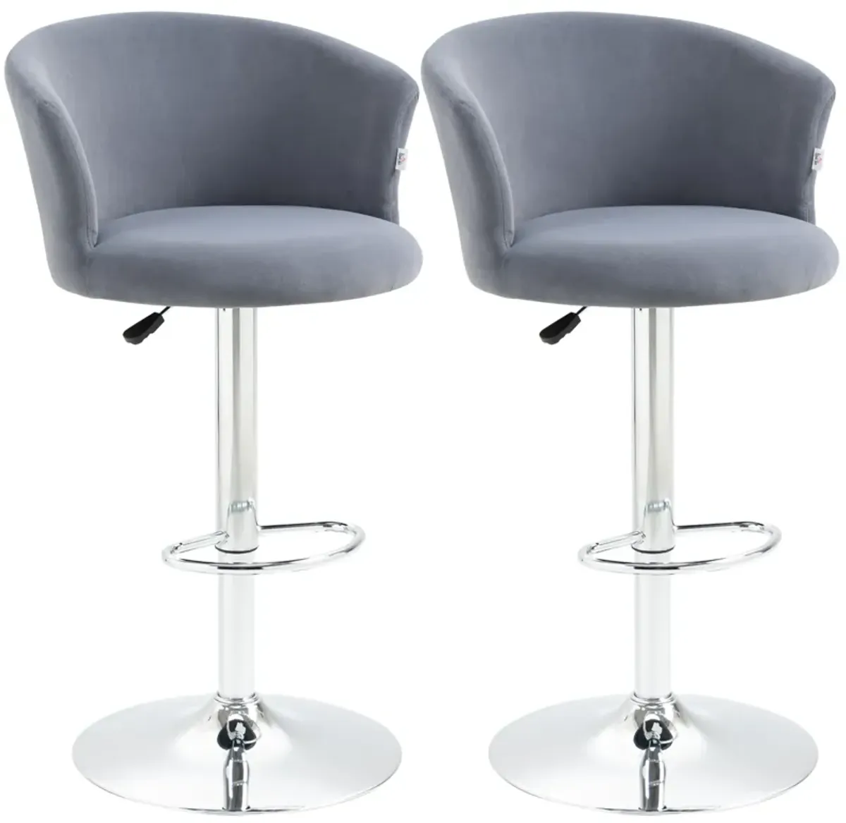 Adjustable Bar Stools Set of 2, Upholstered Kitchen Stool w/ Swivel Seat, Grey