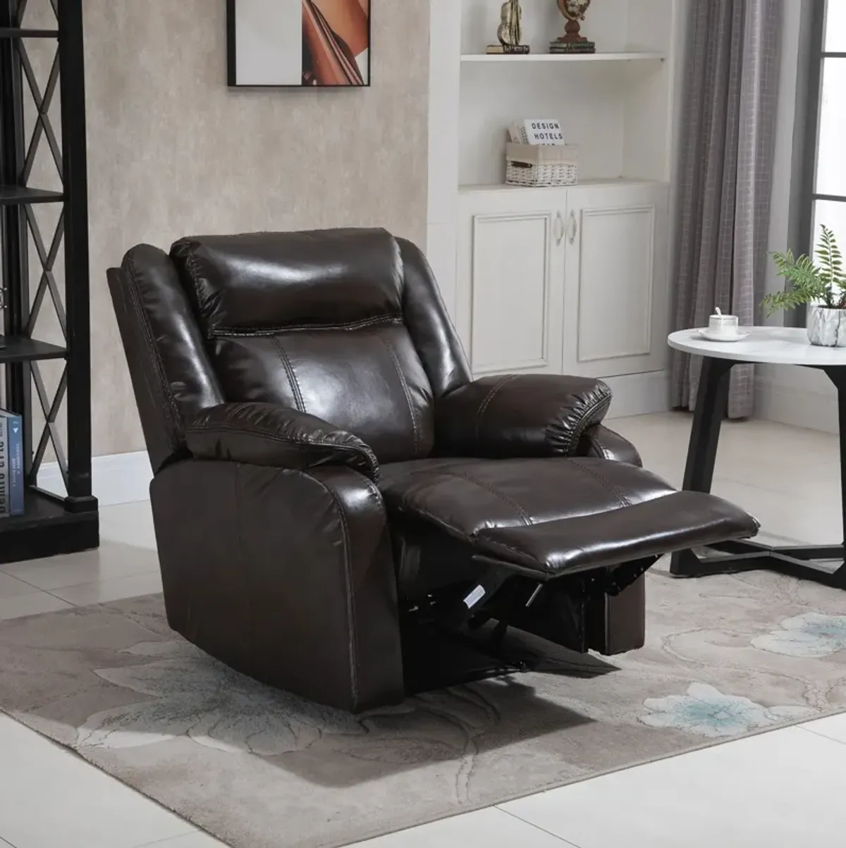 Brown Living Room Comfort: PU Leather Manual Recliner Sofa with Footrest