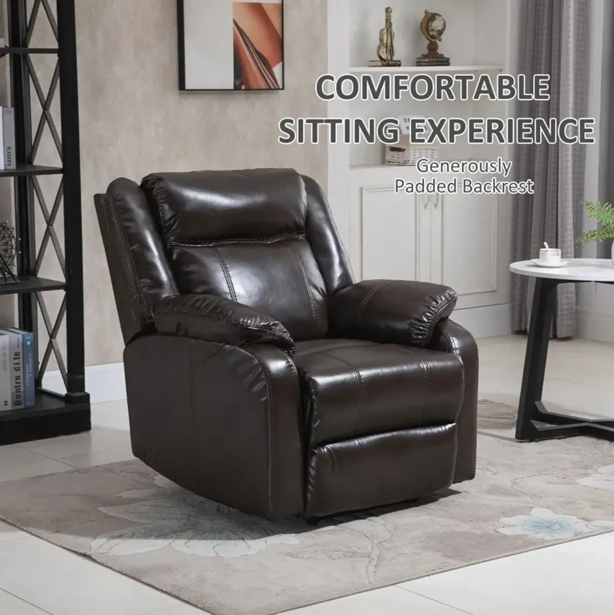 Brown Living Room Comfort: PU Leather Manual Recliner Sofa with Footrest