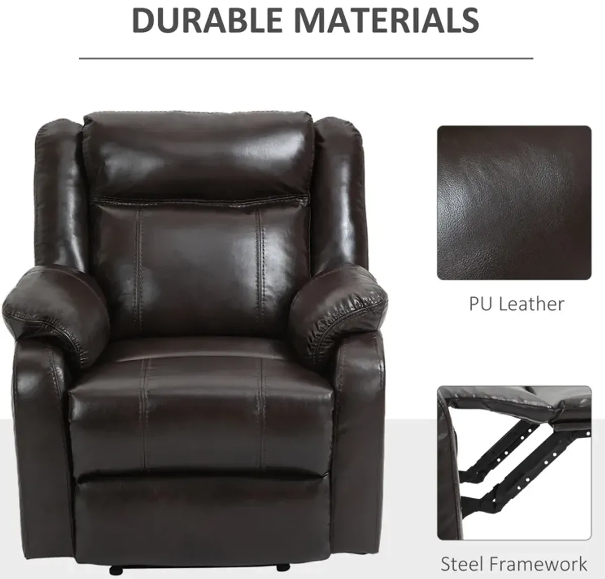 Brown Living Room Comfort: PU Leather Manual Recliner Sofa with Footrest