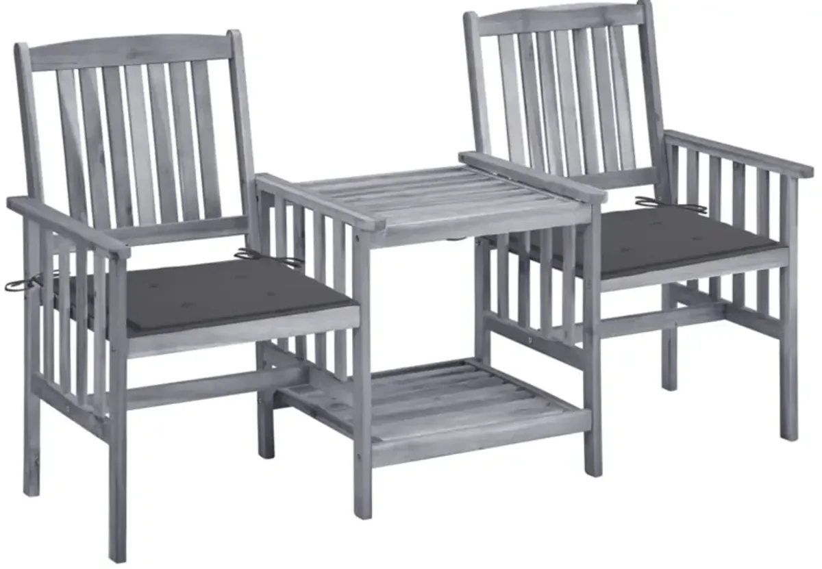 vidaXL Patio Chairs with Tea Table and Cushions Solid Acacia Wood