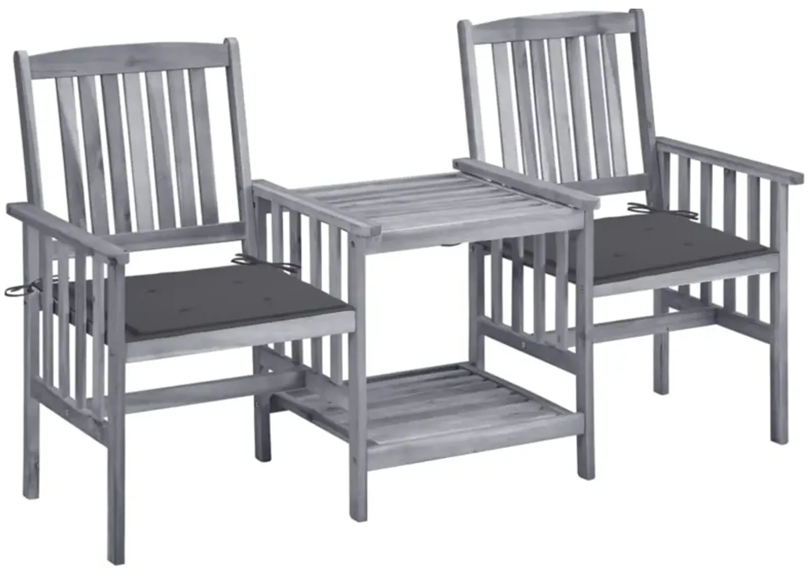 vidaXL Patio Chairs with Tea Table and Cushions Solid Acacia Wood