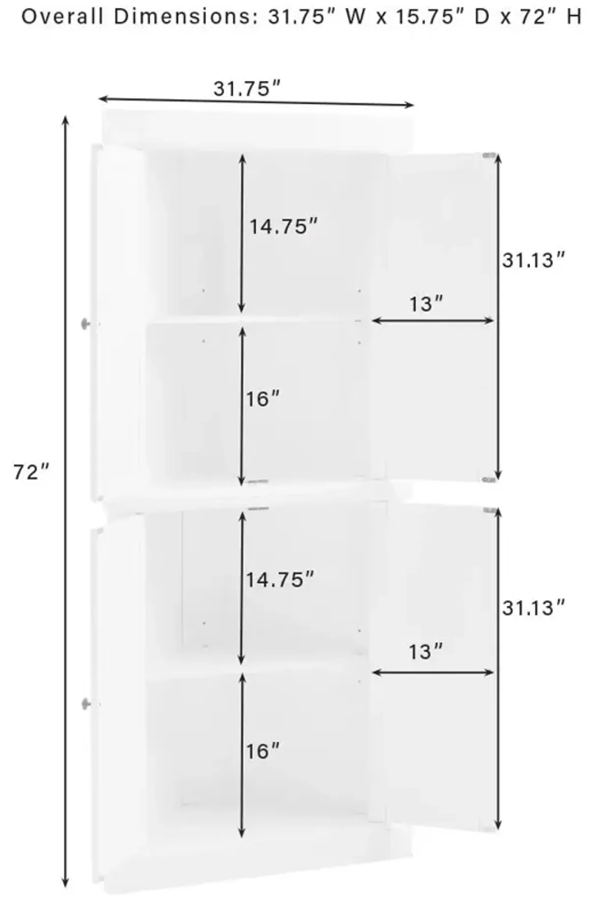 Crosley Furniture Shoreline Tall Corner Pantry White - 2 Stackable Pantries