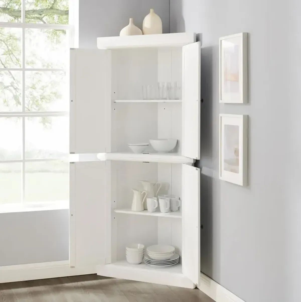 Crosley Furniture Shoreline Tall Corner Pantry White - 2 Stackable Pantries