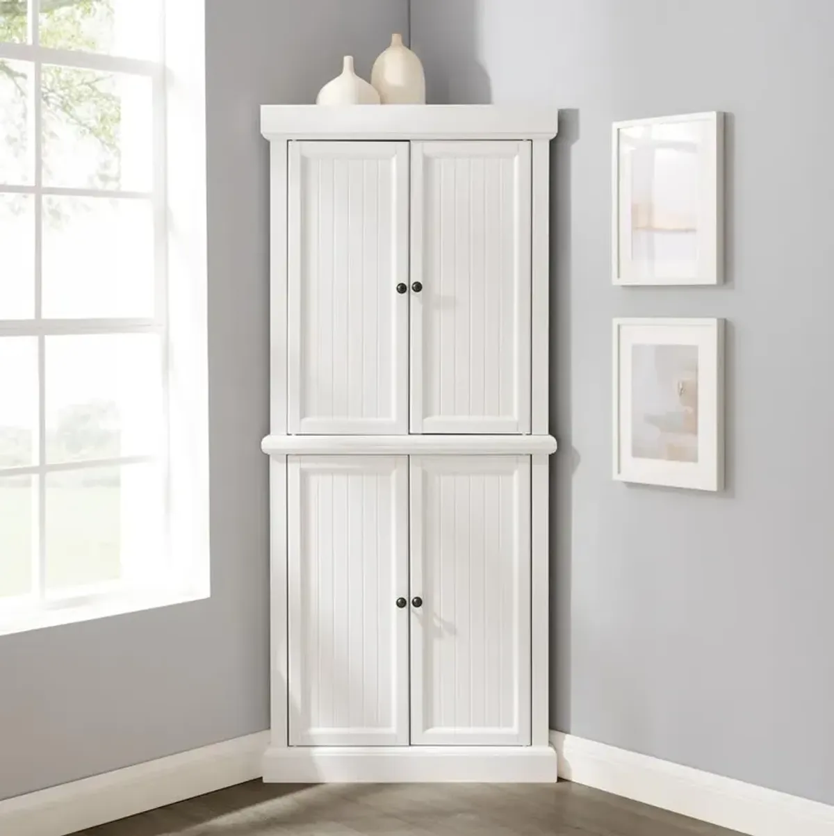 Crosley Furniture Shoreline Tall Corner Pantry White - 2 Stackable Pantries