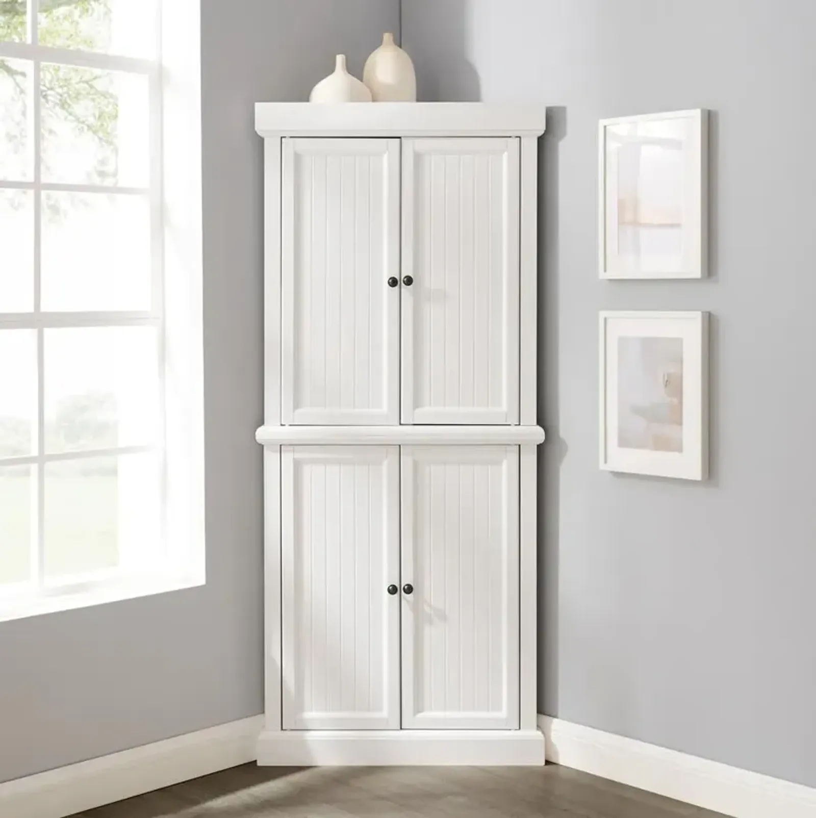 Crosley Furniture Shoreline Tall Corner Pantry White - 2 Stackable Pantries