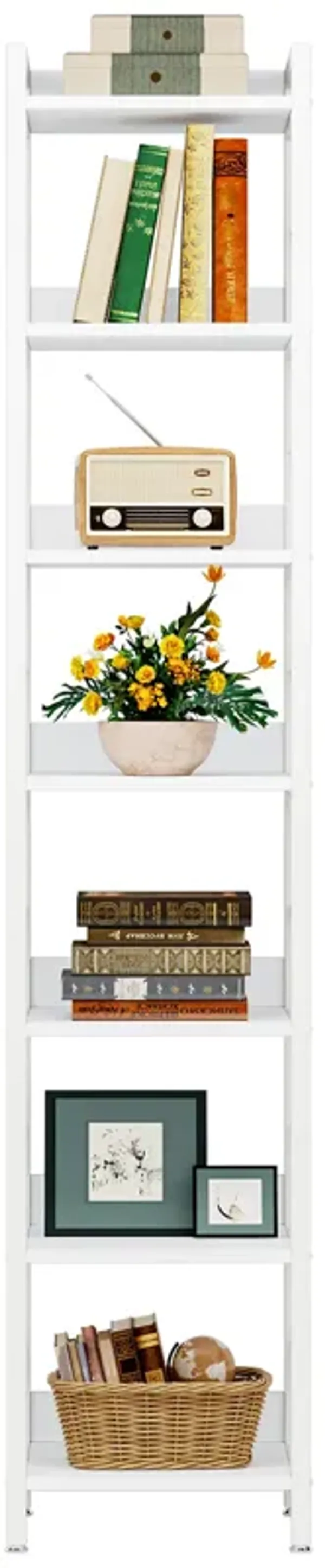 78.7 Inch Extra Tall Narrow Bookshelf, 7 Tier Skinny Bookcase for Small Spaces, Freestanding Display Shelves, Multifunctional Corner Storage Organizer for Home Office, Deck Boxes