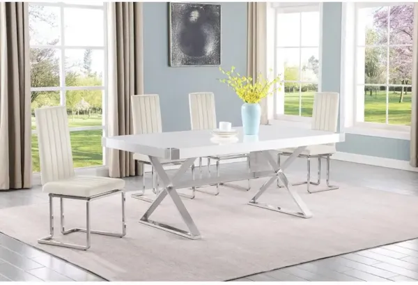 Best Quality Furniture 5pc Small(78) white wood top dining set with silver base and 4 chairs