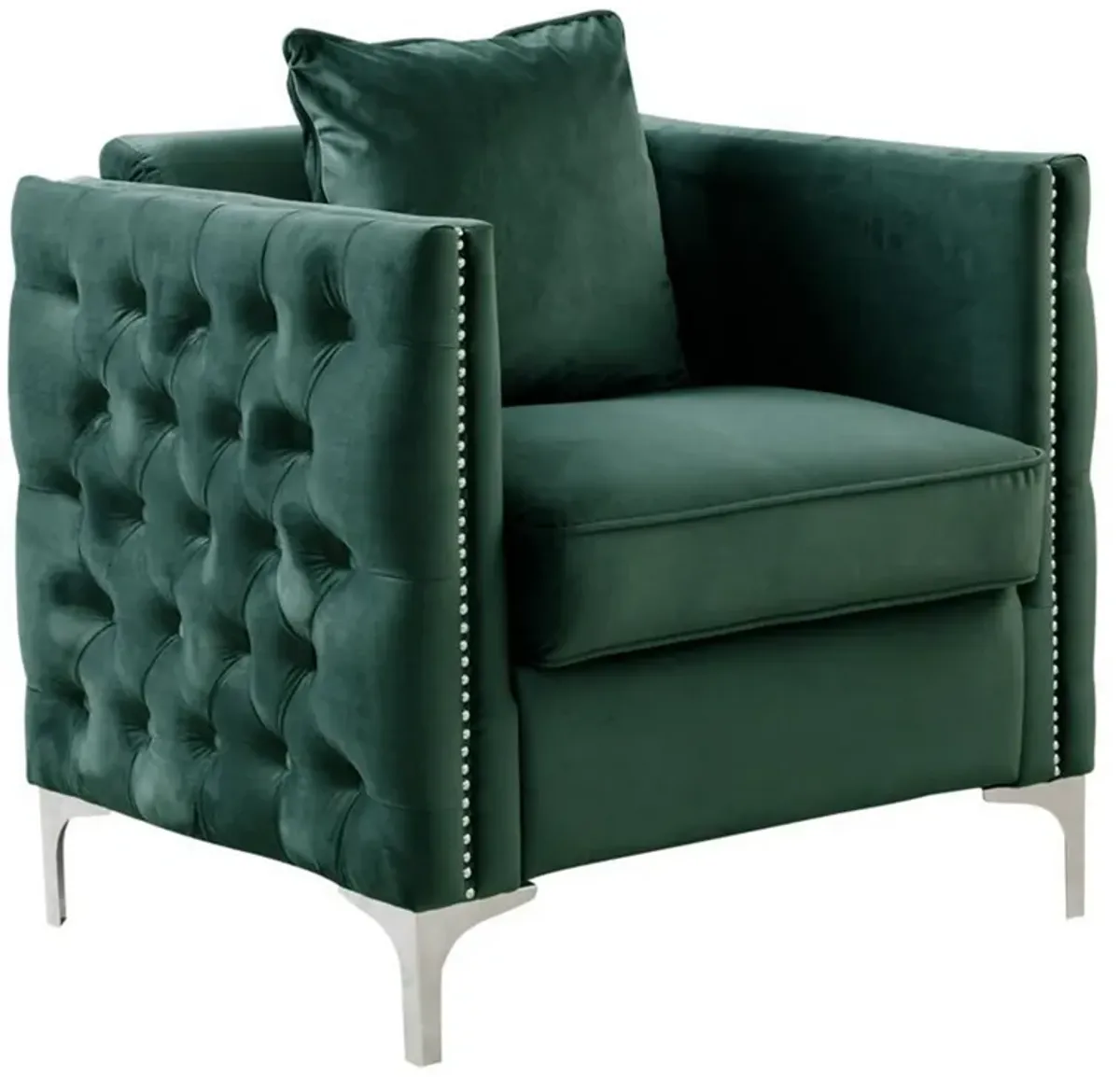 Joel 3 Piece Sofa, Loveseat, and Armchair Living Room Set, Green Velvet-Benzara