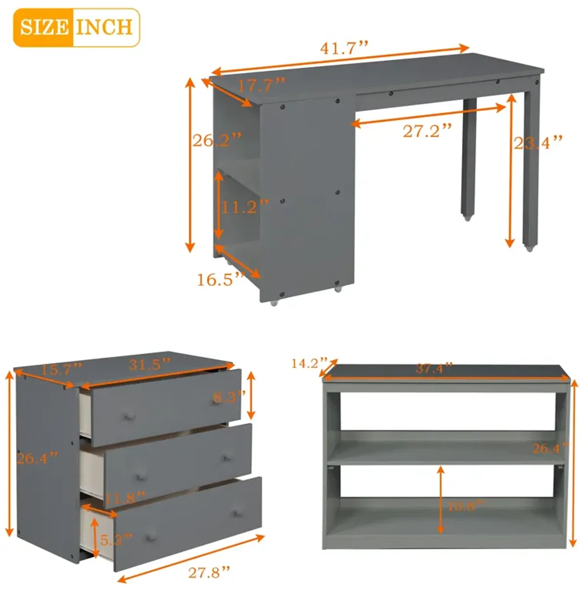 Merax Low Loft Bed with Cabinet and Rolling Portable Desk