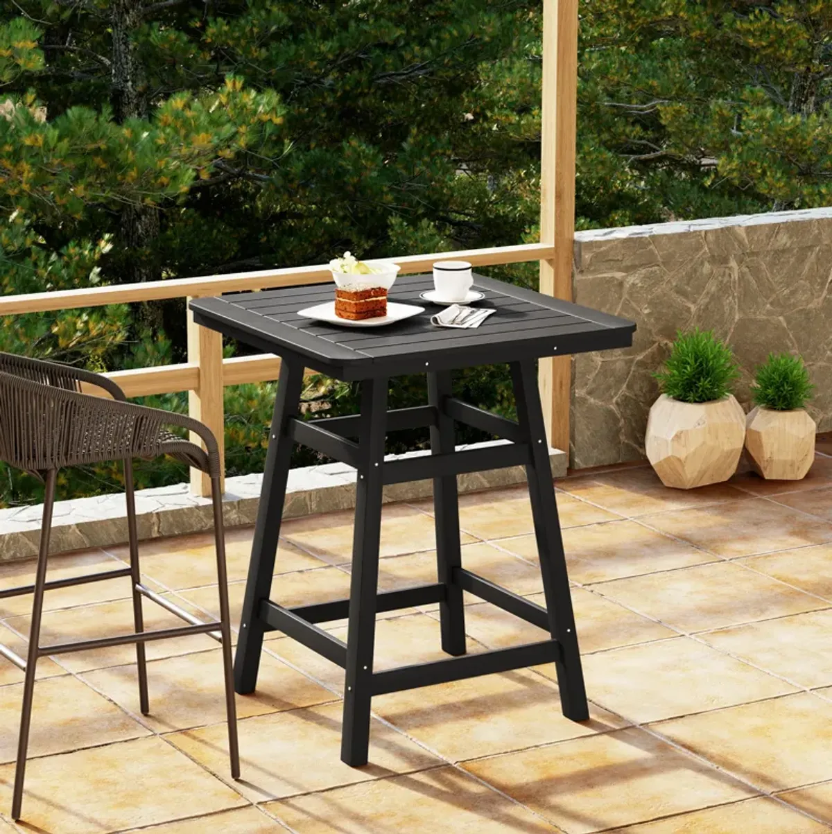 WestinTrends Square Outdoor Patio Counter High Bistro Bar Table With Umbrella Hole