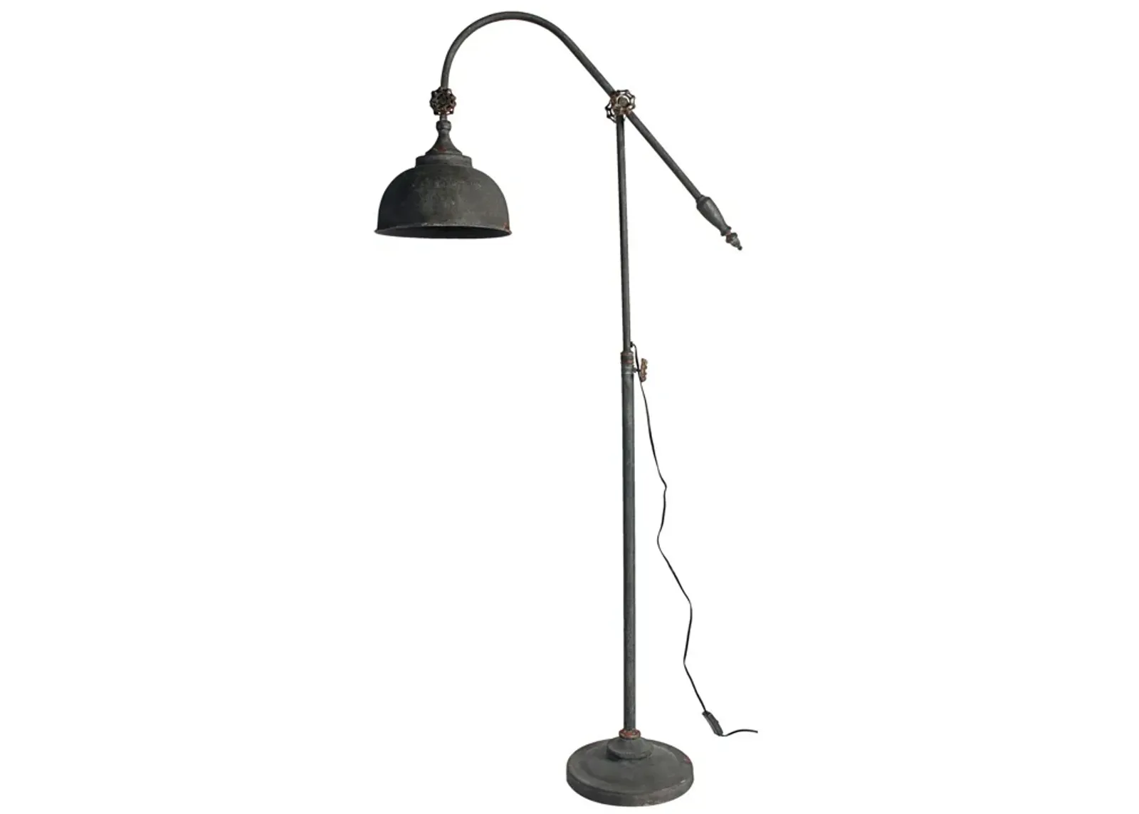 67 Inch Iron Floor Lamp, Adjustable Length Arm, Industrial Antique Black-Benzara