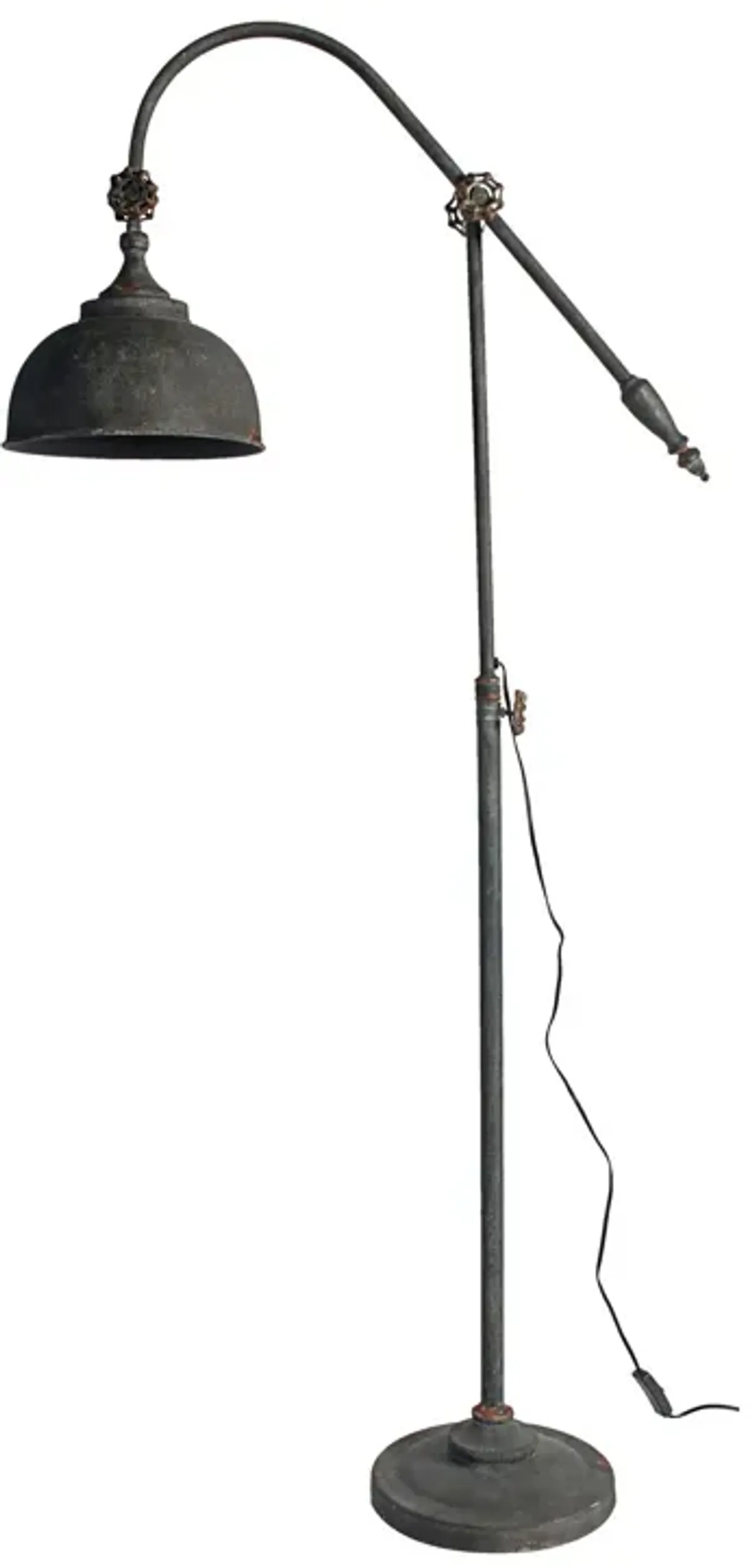 67 Inch Iron Floor Lamp, Adjustable Length Arm, Industrial Antique Black-Benzara